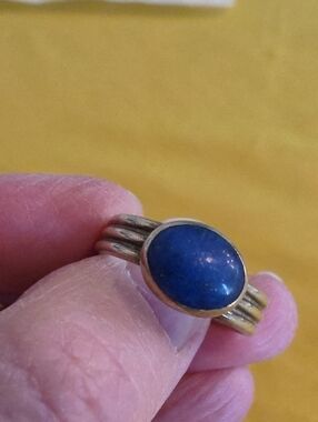 Silver (Unmarked) Ring with Blue Cabochon (Likely Lapis Lazuli) AS: 7.25-7.50